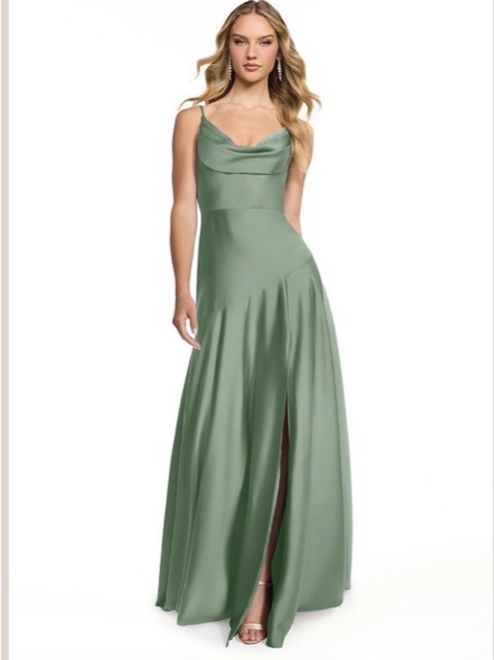 Azazie Kayla dress + chiffon shawl Matcha